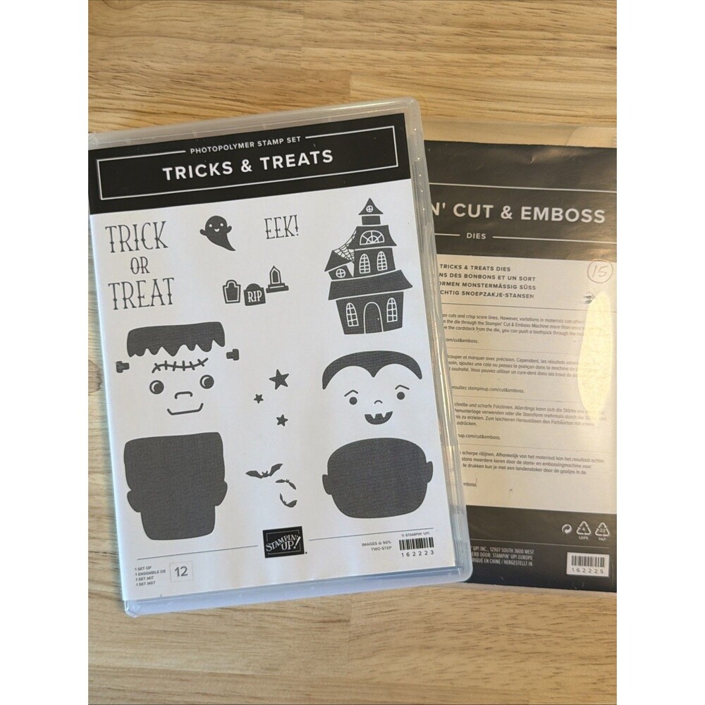 Stampin Up TRICKS & TREATS Stamp & Die Set Halloween Frankenstein Bats Ghost